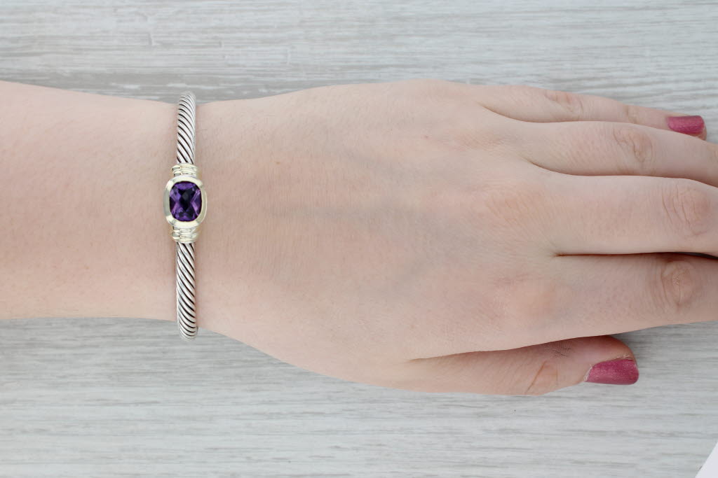 Gray David Yurman Amethyst Cable Noblesse Bracelet Sterling Silver 14k Gold