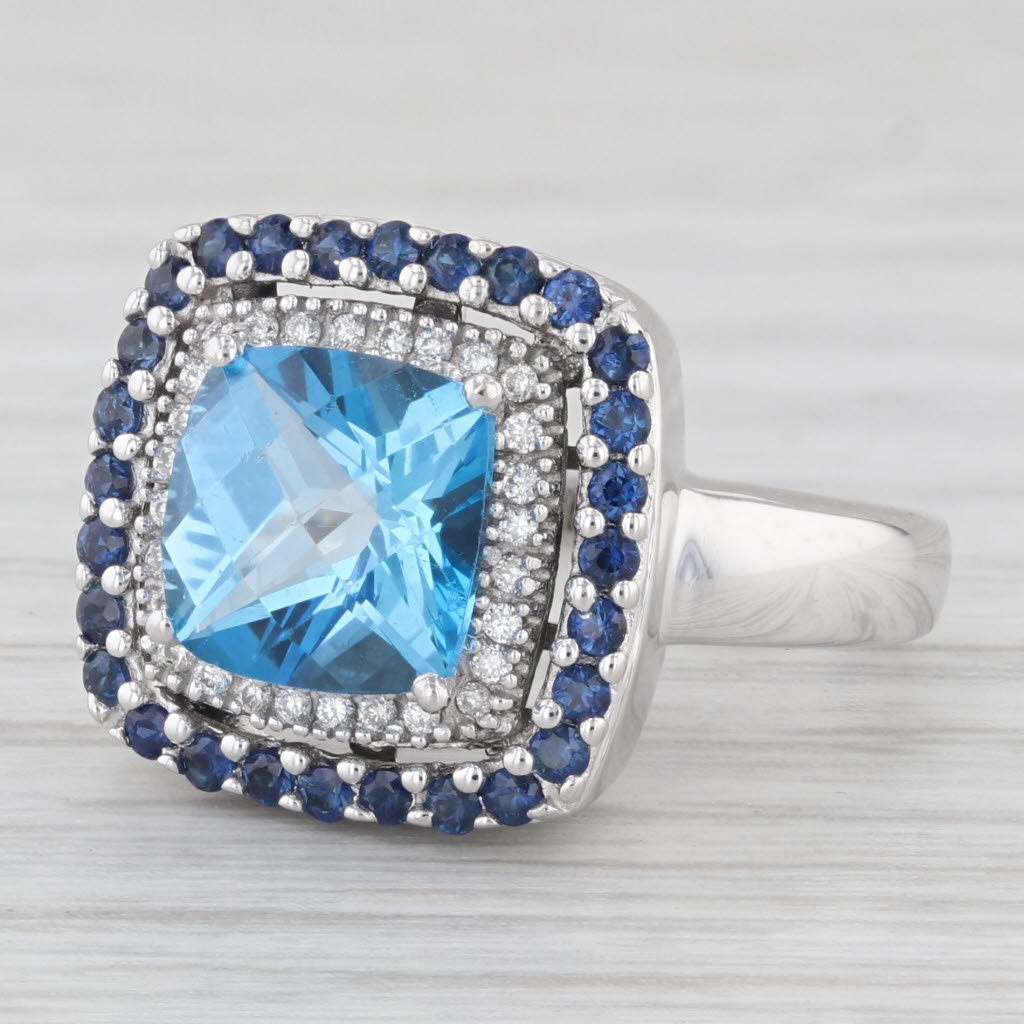 Light Gray Le Vian 3.42ctw Blue Topaz Sapphire Diamond Halo Ring 14k White Gold Size 6.5