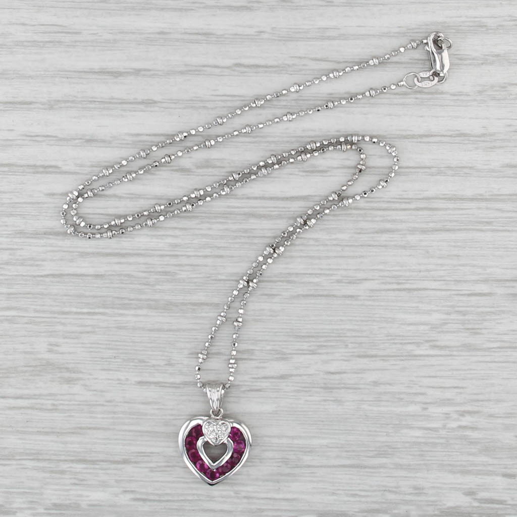 0.72ctw Pink Sapphire Diamond Heart Pendant Necklace 14k Gold Bead Chain 16.25"