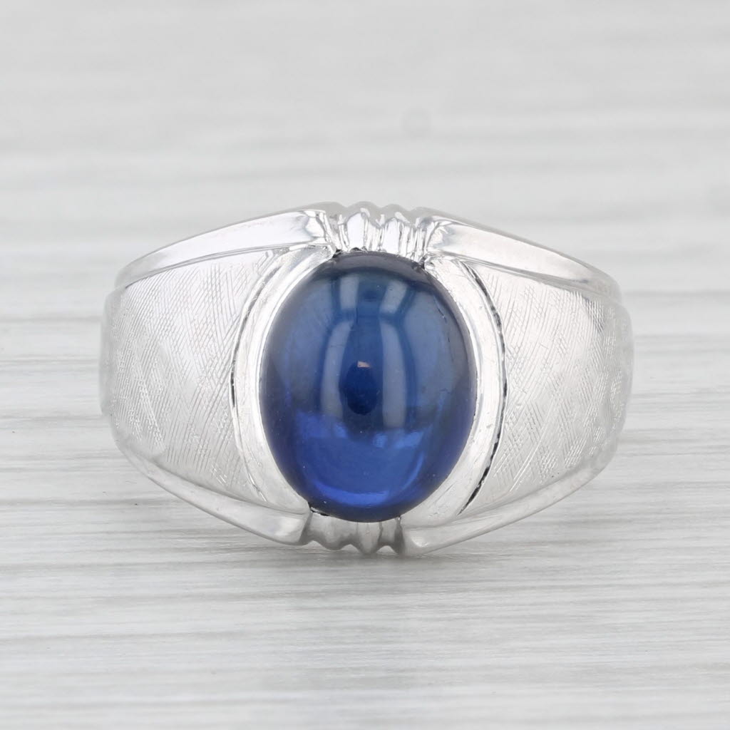 Light Gray Lab Created Sapphire Cabochon Ring 14k White Gold Size 7