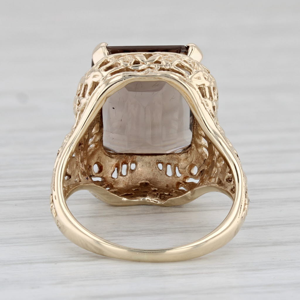 Gray 5.40ct Smoky Quartz Solitaire Ring 10k Yellow Gold Size 4.75 Floral Filigree