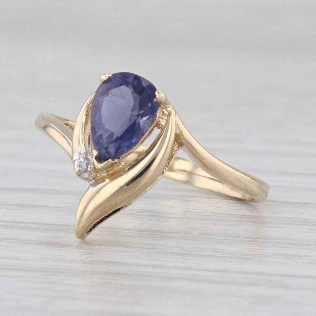0.58ct Pear Iolite Teardrop Ring 10k Yellow Gold Size 6 Diamond Accent