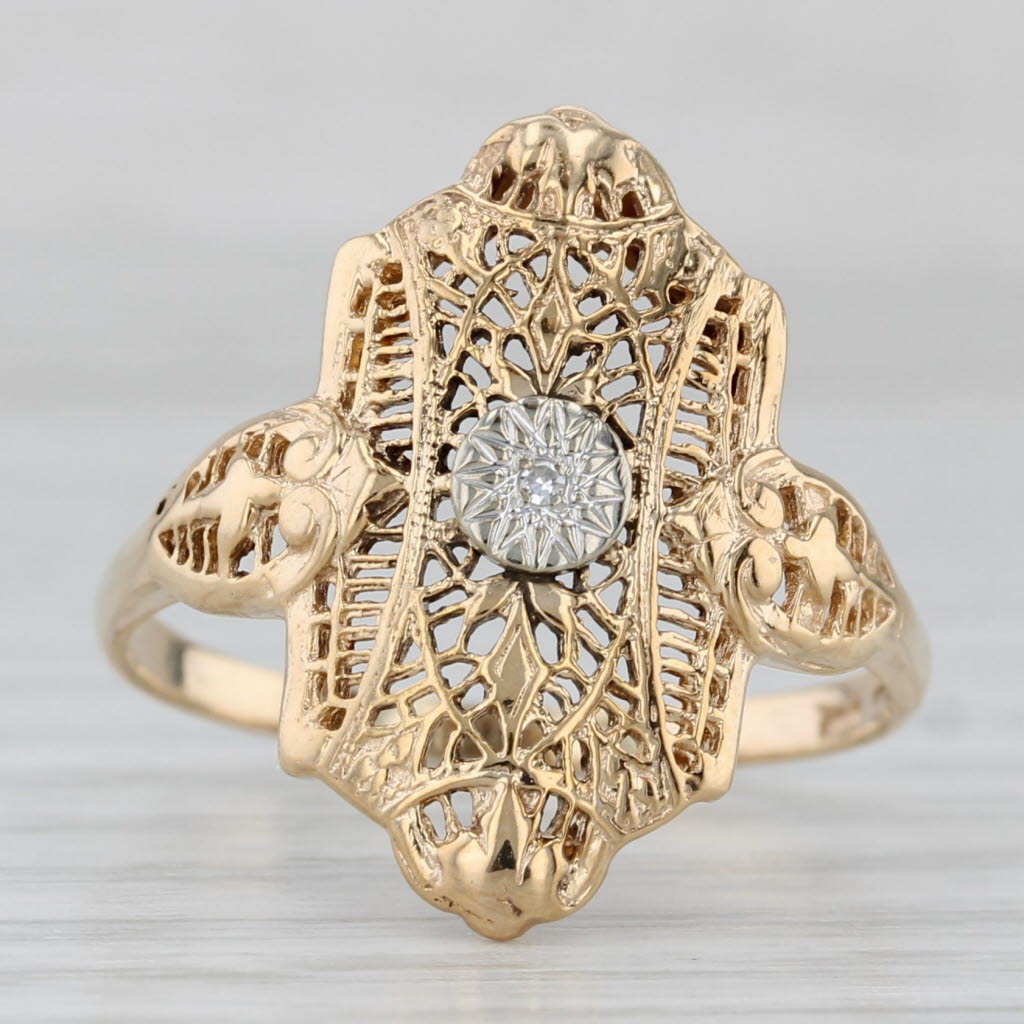 Gray Diamond Accented Filigree Ring 10k Yellow Gold Size 9.25