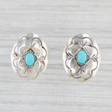 Native American Turquoise Flower Stud Earrings Sterling Silver Signed Vintage