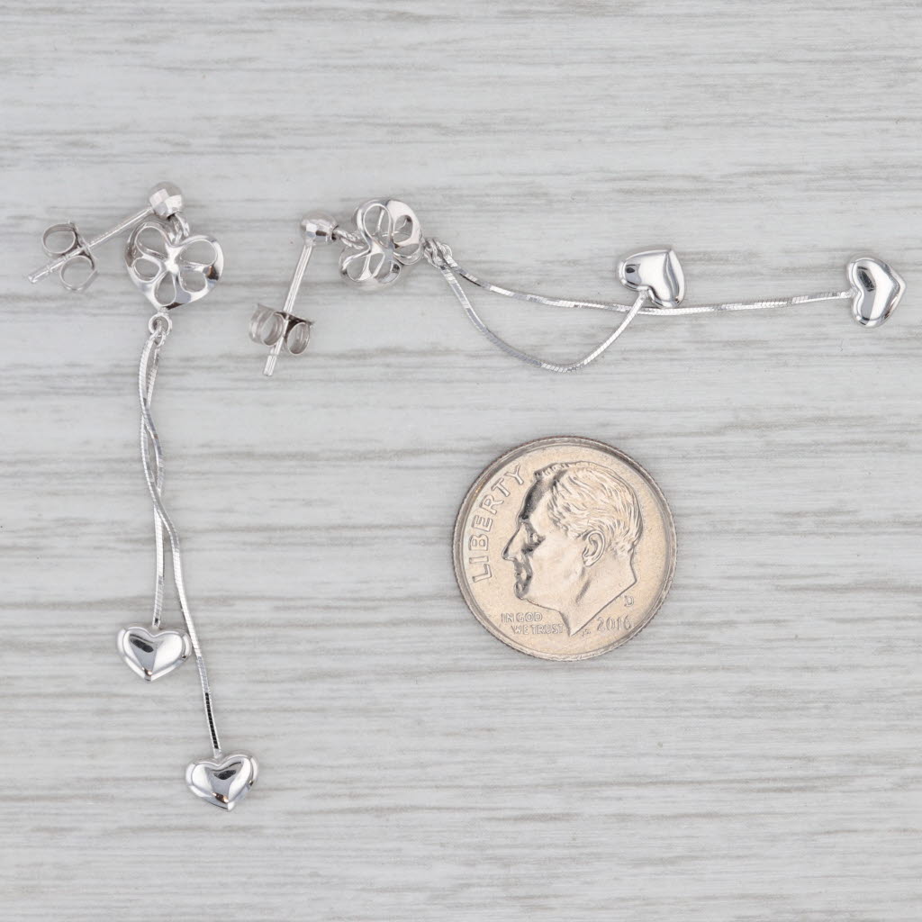 Gray Heart Dangle Earrings 18k White Gold Fringe