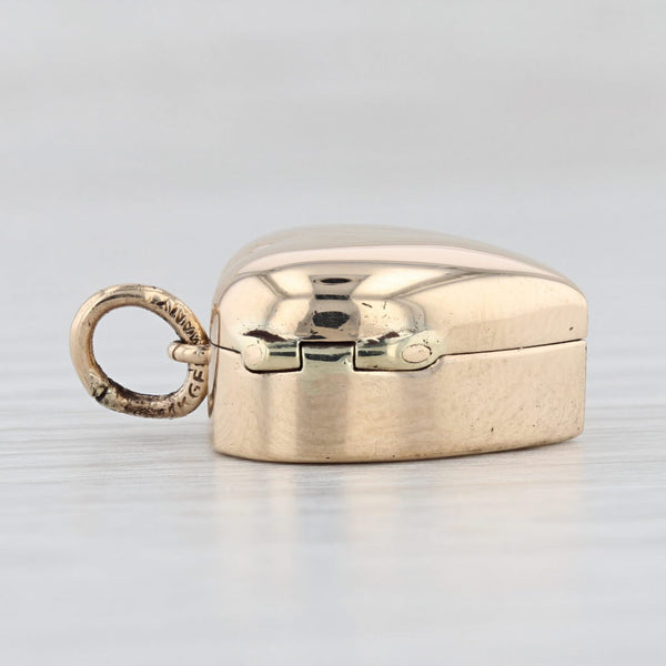 Light Gray Vintage Heart with Ring Trinket Box Charm 14k Gold Bridal Gift Pendant
