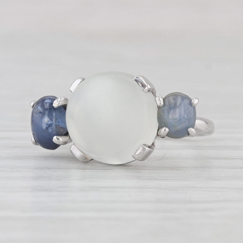 Light Gray Vintage Moonstone Gray Blue Star Sapphire Ring 14k White Gold Size 6.25