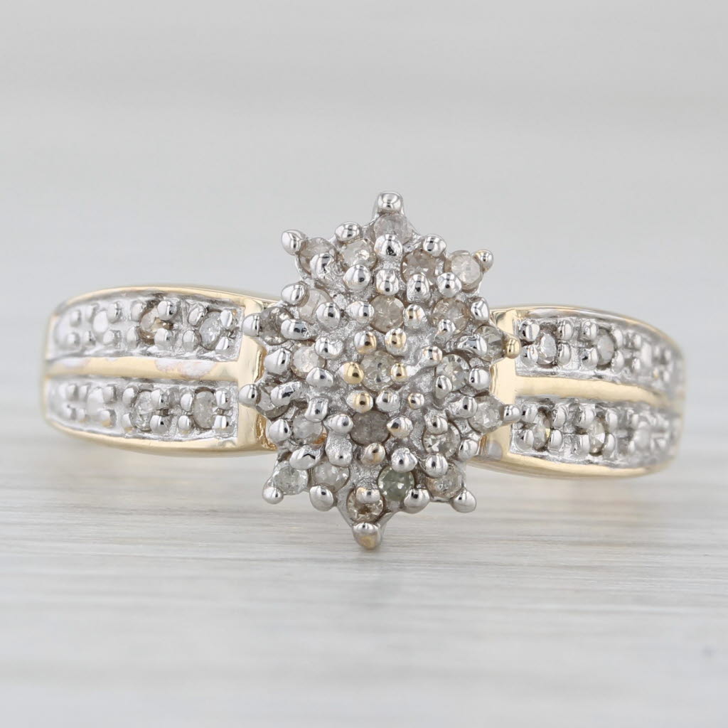 Light Gray Diamond Cluster Ring 10k Yellow Gold Size 9 Engagement