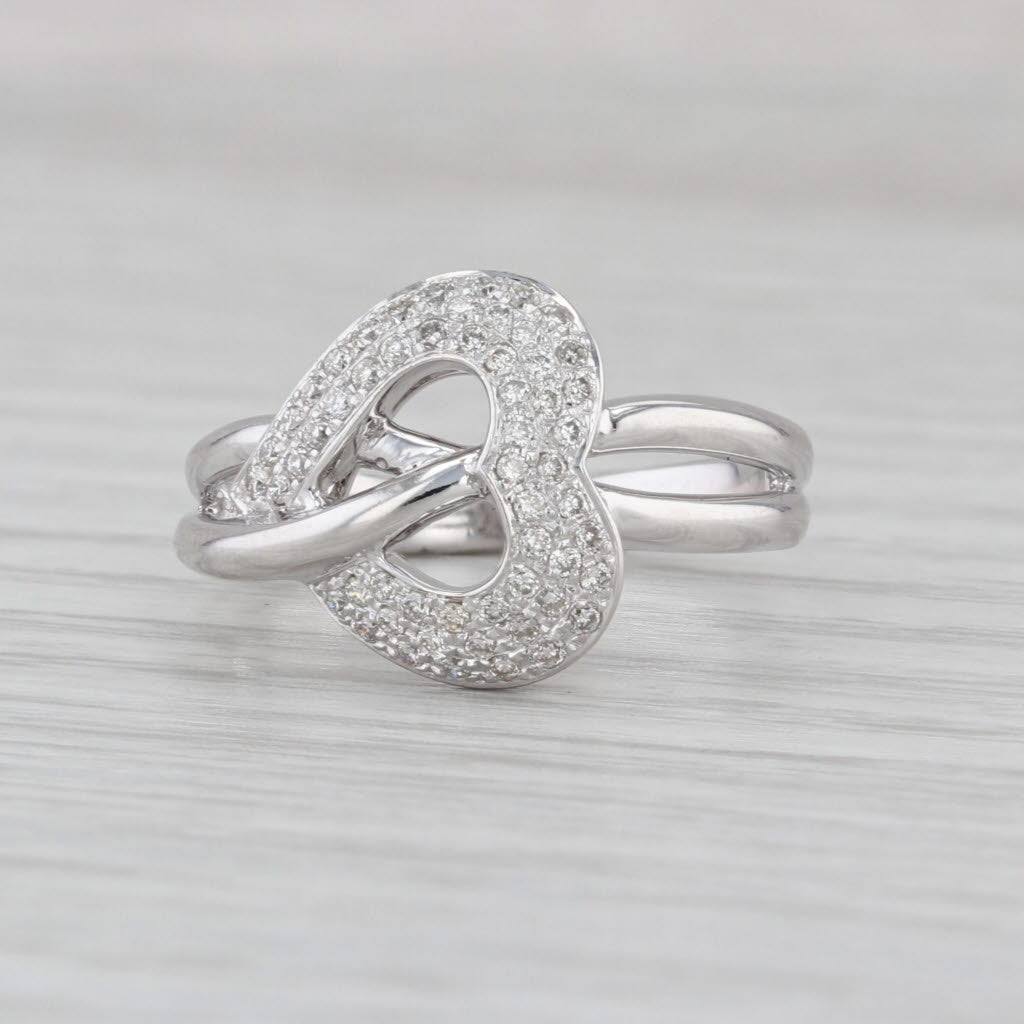 0.30ctw Pave Diamond Heart Knot Ring 14k White Gold Size 7