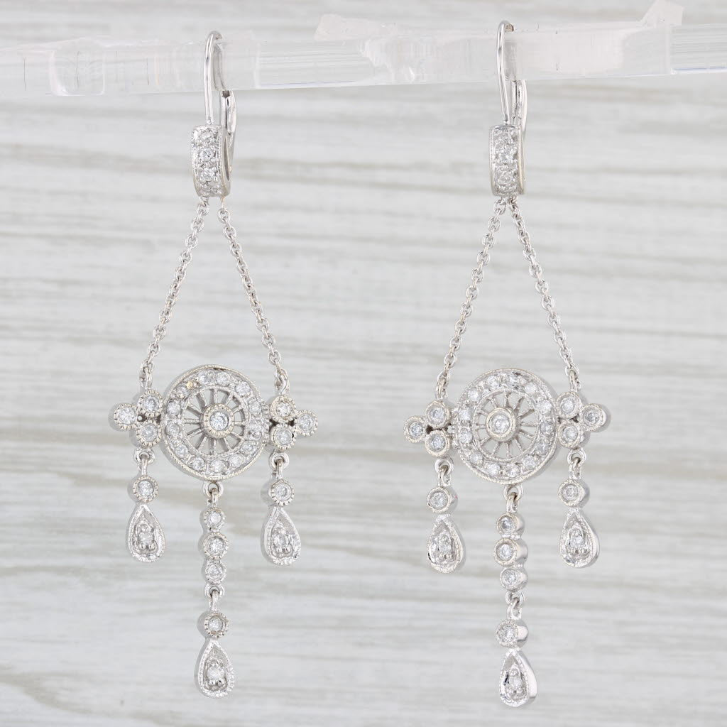 Light Gray 0.32ctw Diamond Dangle Earrings 14k White Gold Pierced Drops