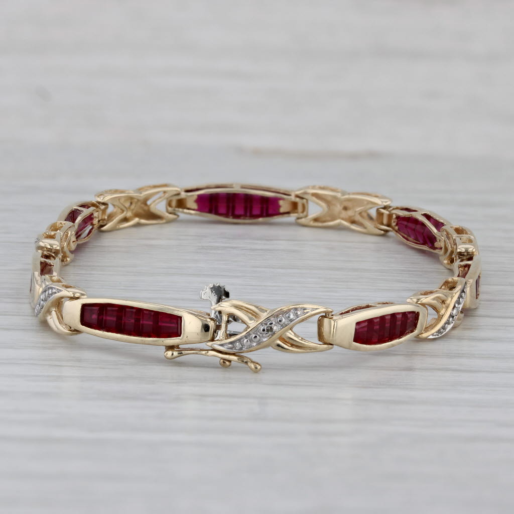 Gray Lab Created Ruby Diamond Bracelet 10k Yellow Gold 7" 4.7mm