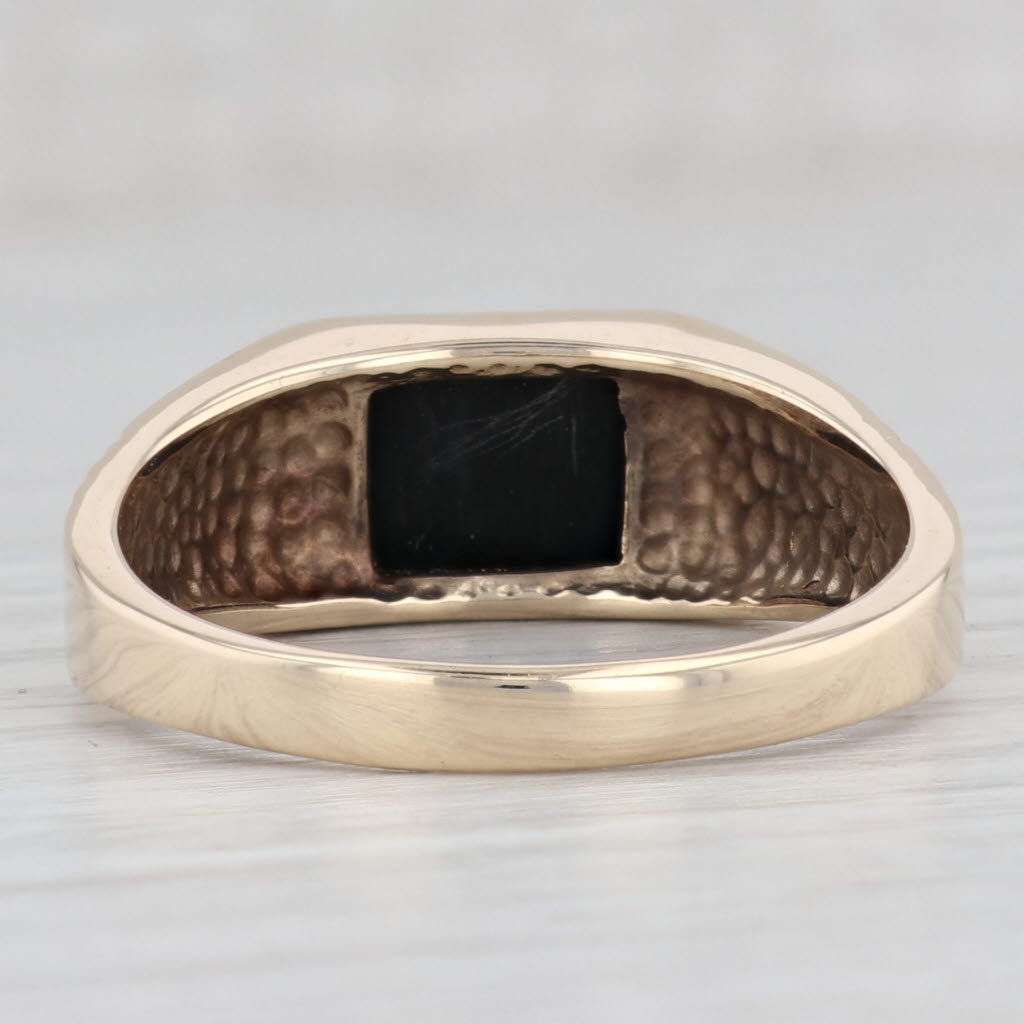 Light Gray Men's Vintage Onyx Ring 10k Yellow Gold Etched Band 10k Yellow Gold Size 14.5