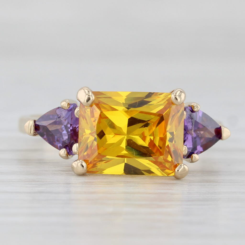 Light Gray Yellow Purple Cubic Zirconia Ring 14k Yellow Gold Size 8.25