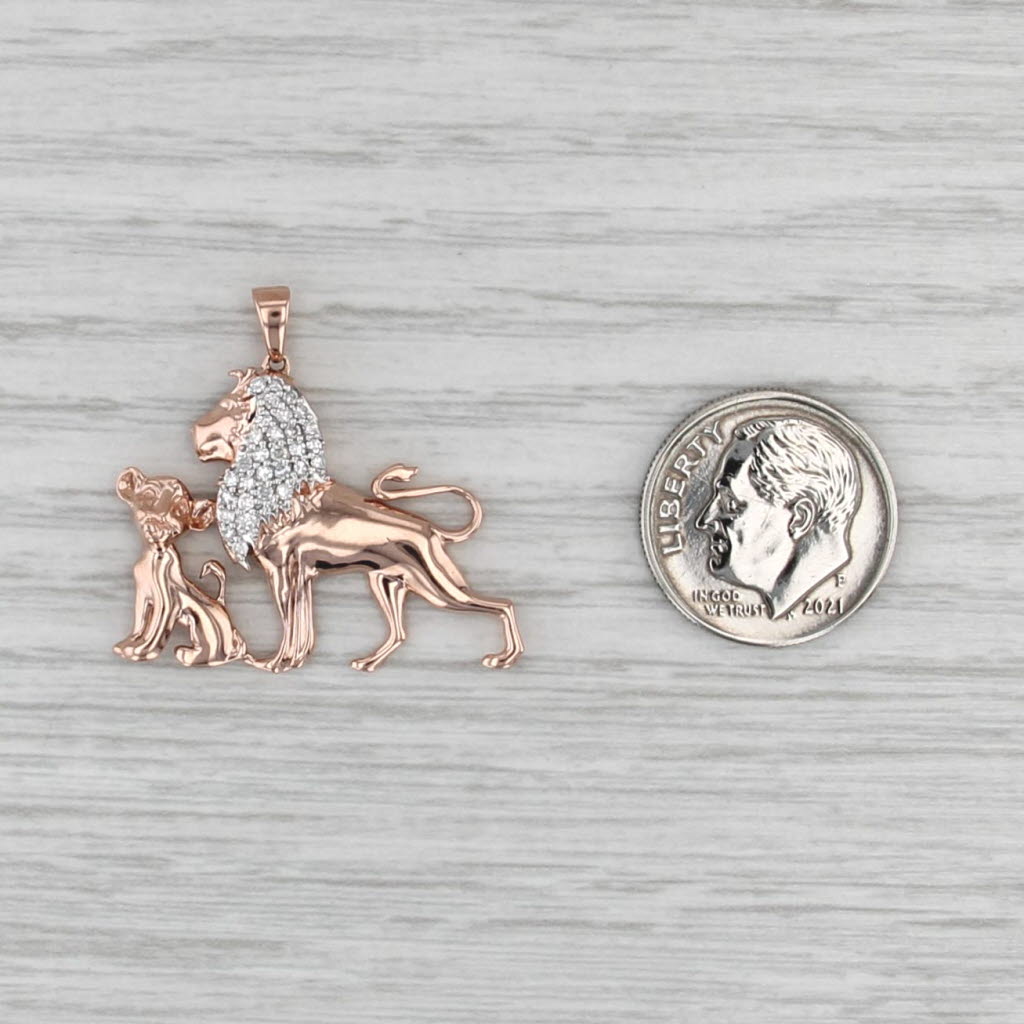 0.21ctw Diamond Lion & Cub Pendant 10k Rose Gold