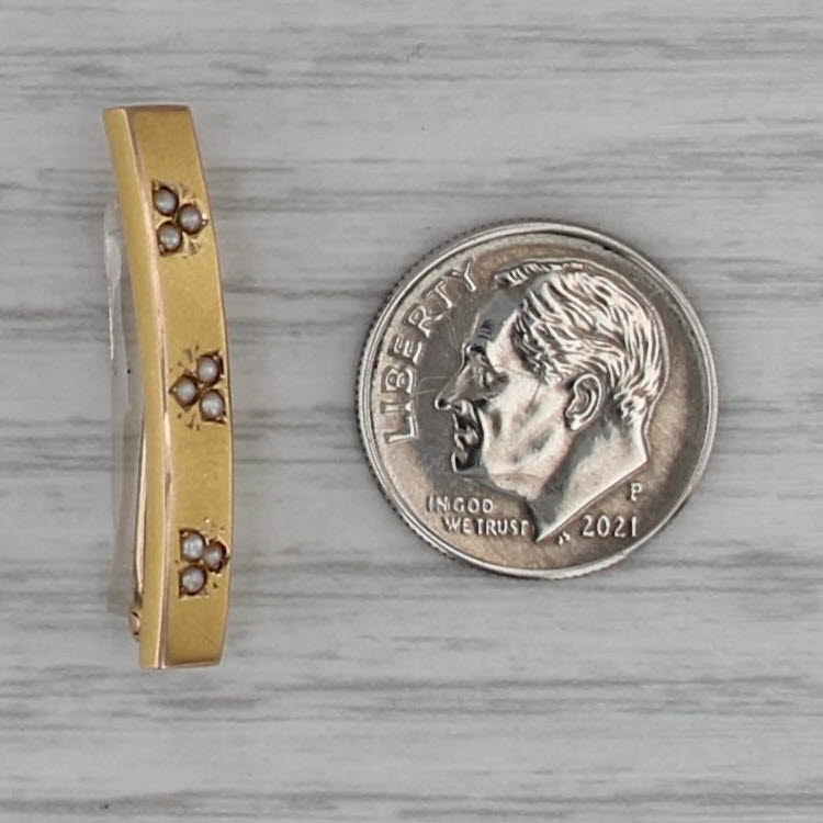 Antique Seed Pearls Bar Pin 10k Yellow Gold Brushed Finish
