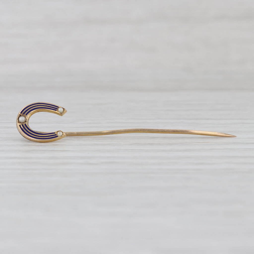 Antique Horseshoe Stickpin 10k Yellow Gold Imitation Pearl