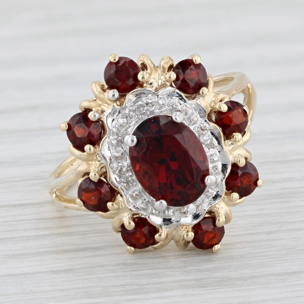 Light Gray 2.60ctw Garnet Diamond Ring 10k Yellow Gold Size 7.25 Cocktail