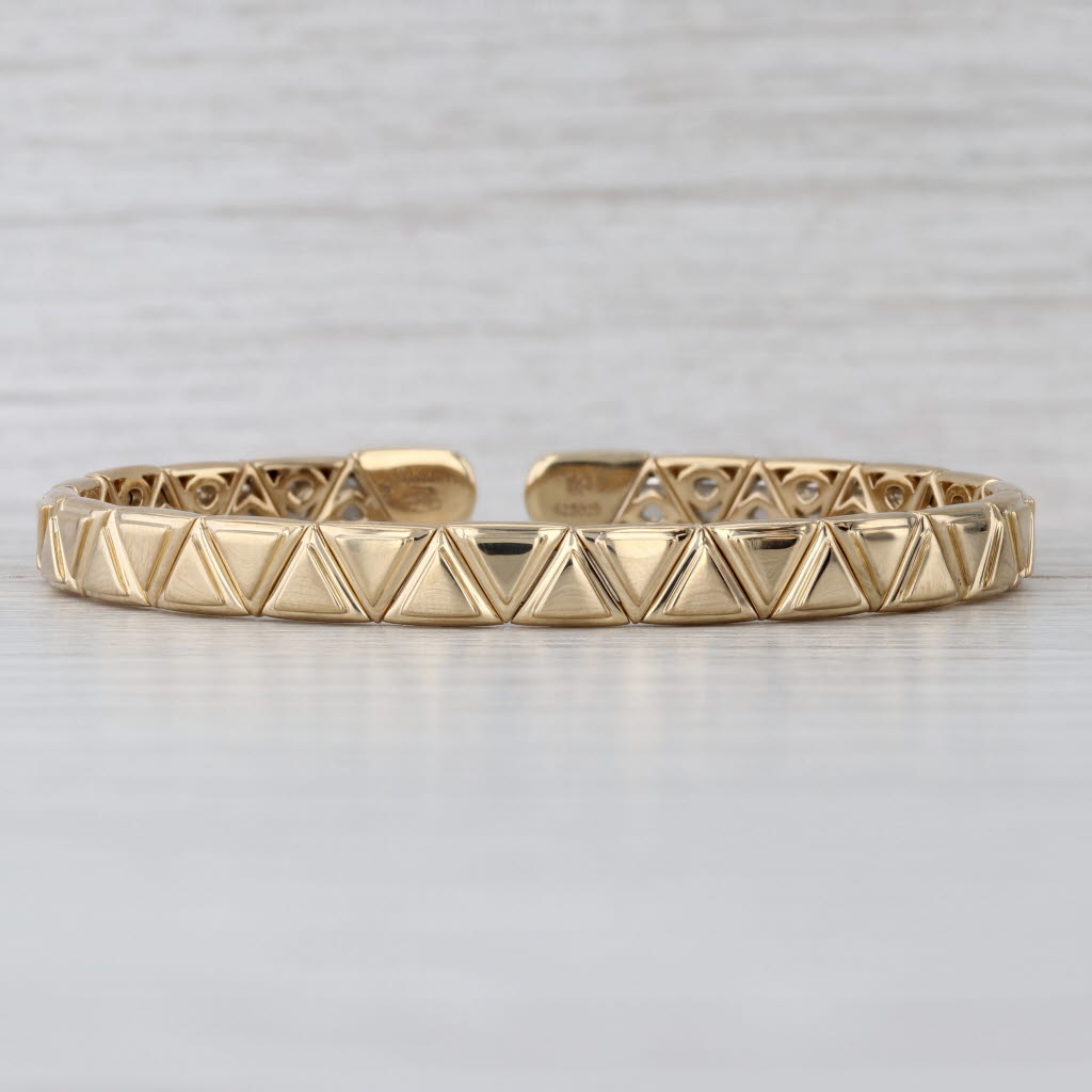 Marina B Triangolini Bangle Cuff Bracelet 18k Gold Beveled Pattern Flexible