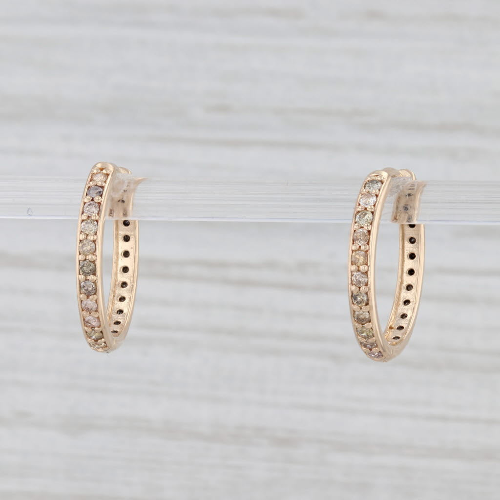 New Nina Wynn 0.64ctw Diamond Hoop Earrings 14k Yellow Gold Hinged Snap Top