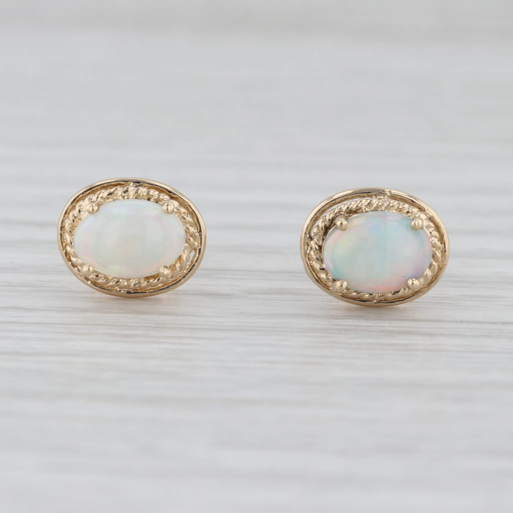 Oval Opal Cabochon Stud Earrings 14k Yellow Gold Solitaire Studs
