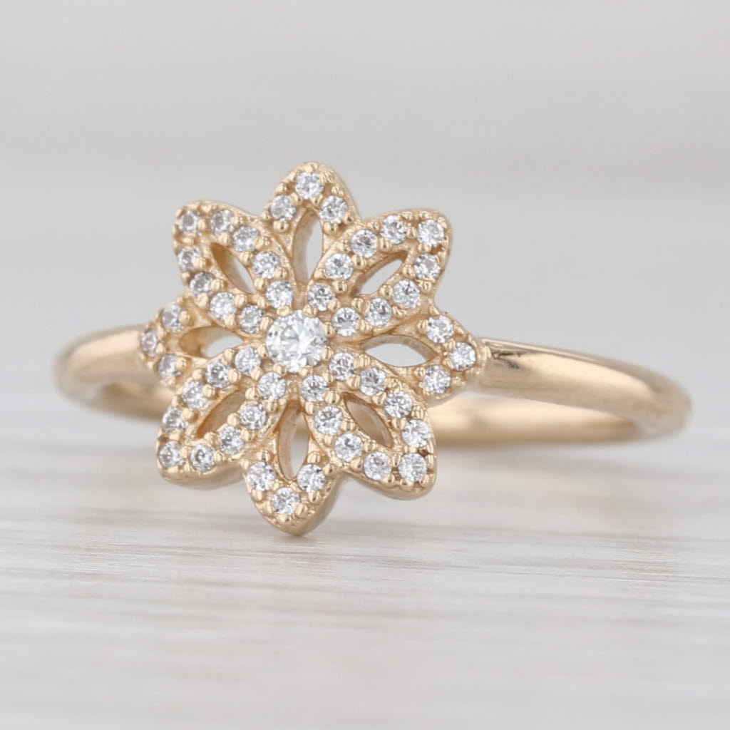 Light Gray Pandora Lace Botanique 1501582CZ Flower Ring 14k Yellow Gold Size 48 4.75
