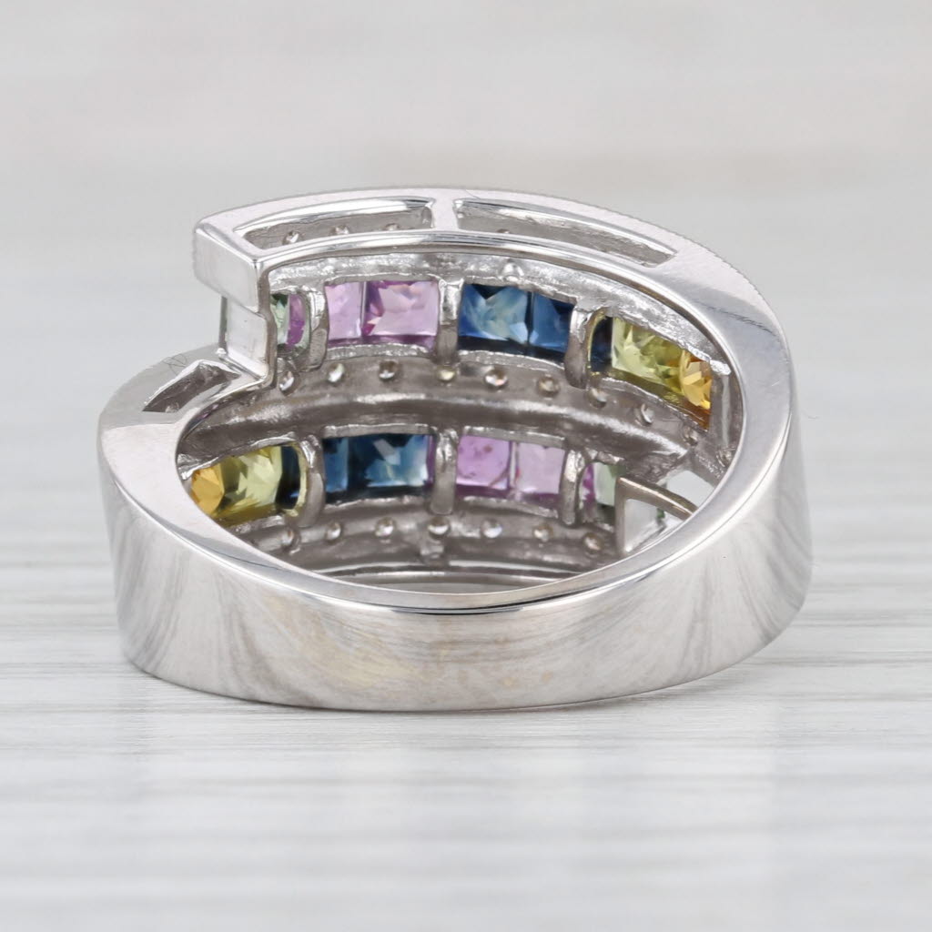 2.38ctw Multicolor Sapphire Diamond Bypass Ring 14k White Gold Size 7-7.25