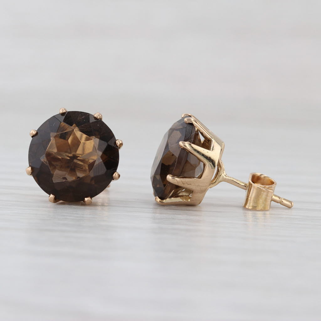 8ctw Smoky Quartz Stud Earrings 18k Yellow Gold Round Solitaire Studs