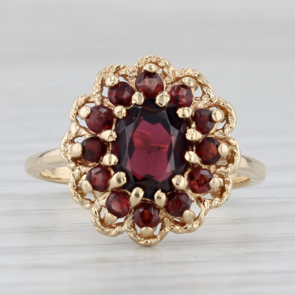 Light Gray 1.65ctw Oval Garnet Halo Ring 14k Yellow Gold Size 6.5