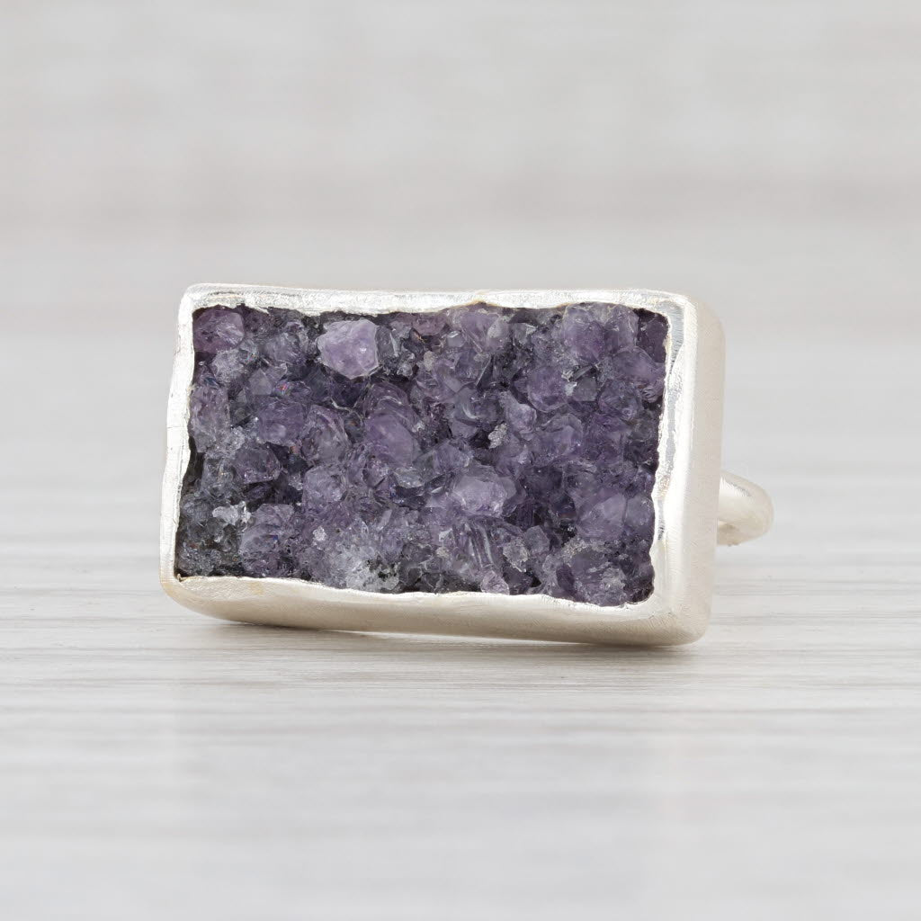 New Nina Wynn Ring Druzy Amethyst Size 7 Sterling Silver Statement