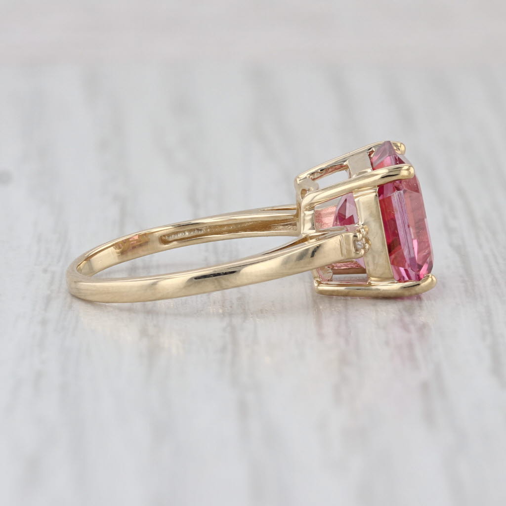 6.08ct Pink Mystic Topaz Solitaire Ring 10k Yellow Gold Size 6 Diamond Accents