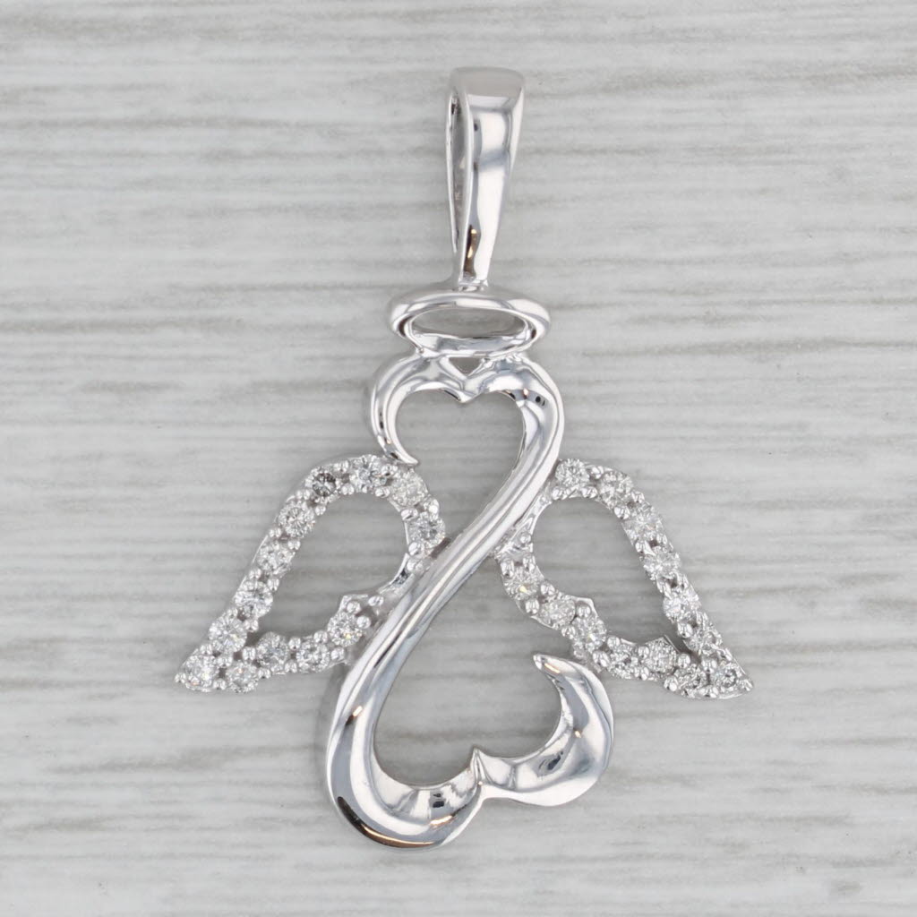 Gray 0.26ctw Diamond Guardian Angel Pendant 14k White Gold