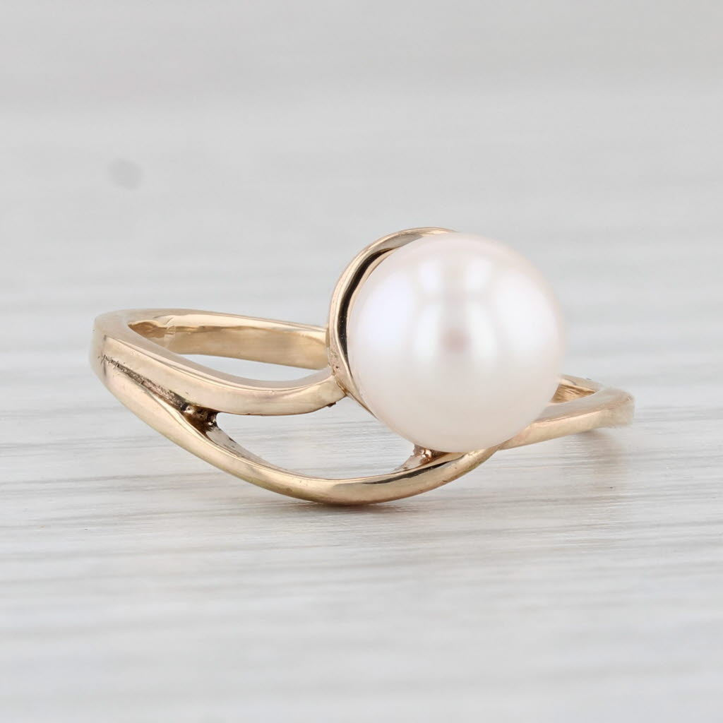 Light Gray Cultured Pearl Solitaire Ring 14k Yellow Gold Size 5.75