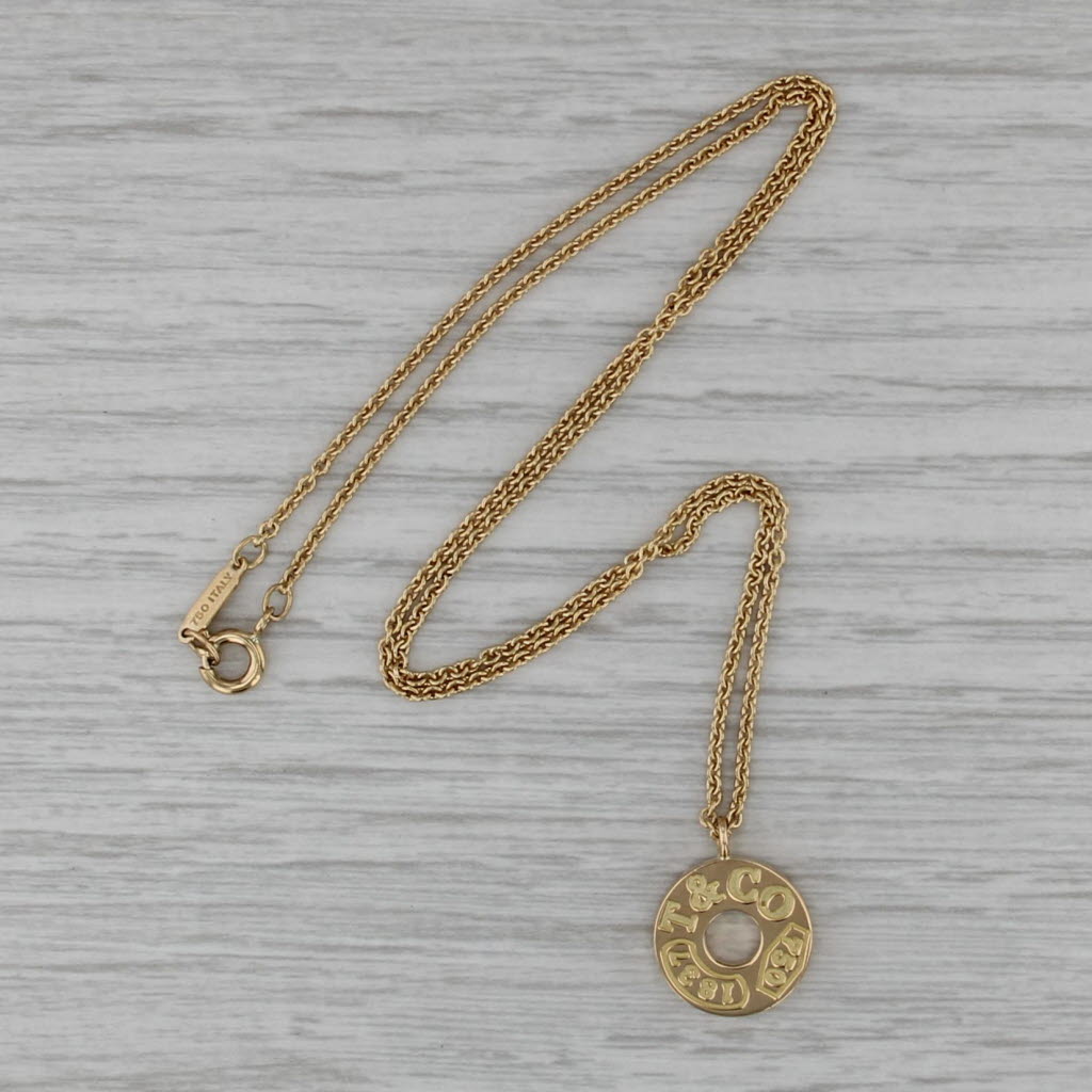 Tiffany & Co 1837 Circle Disc Pendant Necklace w/ Pouch 16" Cable Chain