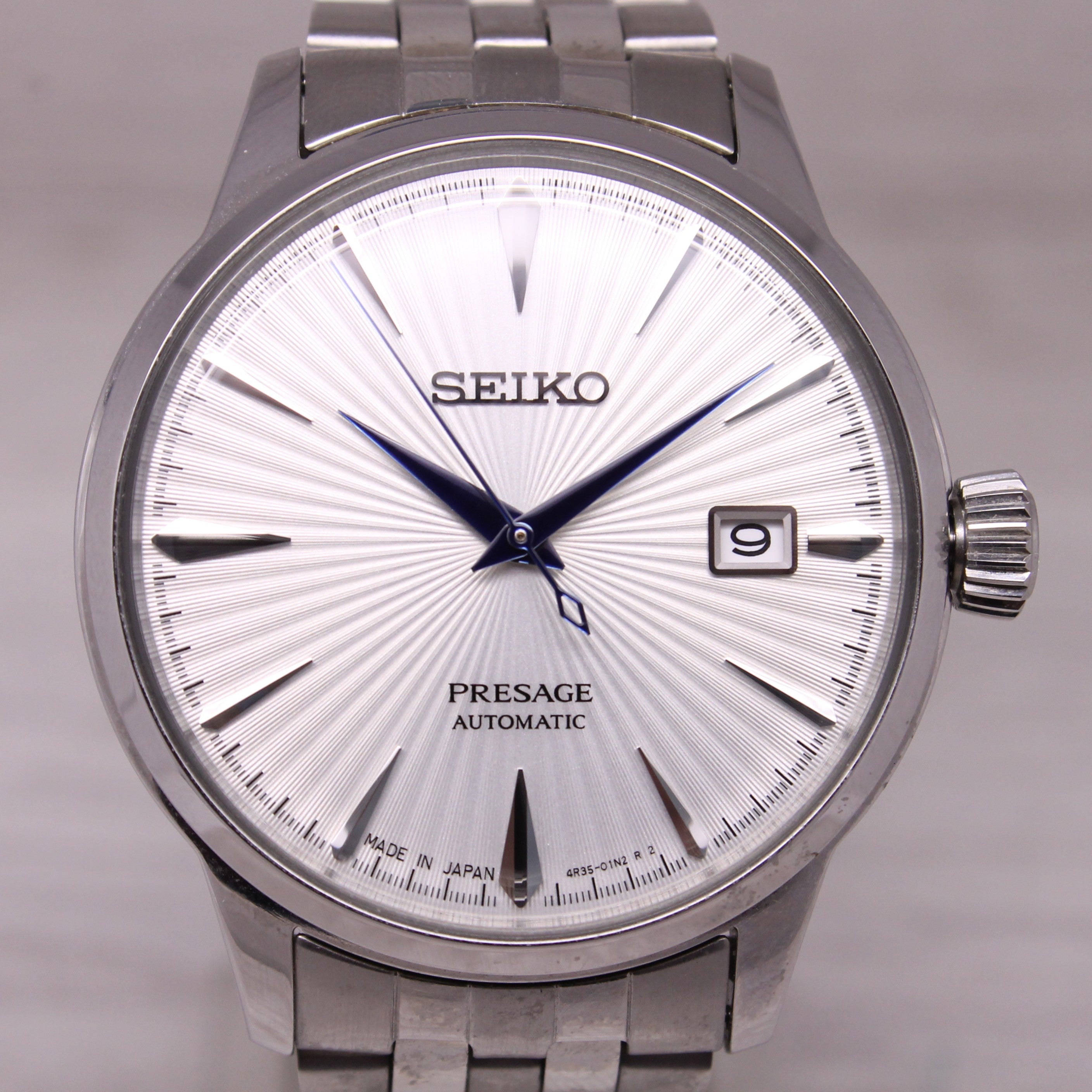 Seiko Presage Automatic Mens Watch 40.5mm Steel Swiss Date White Dial SRPB77 Box