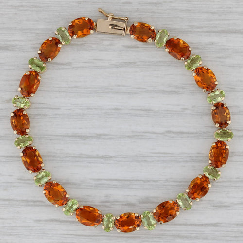 Gray 13.5ctw Citrine Peridot Tennis Bracelet 14k Yellow Gold 6.5" 5.2mm