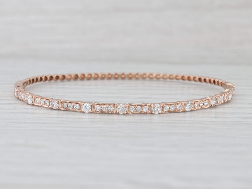 1.25ctw Diamond Bangle Bracelet 14k Rose Gold 6.75" Stackable