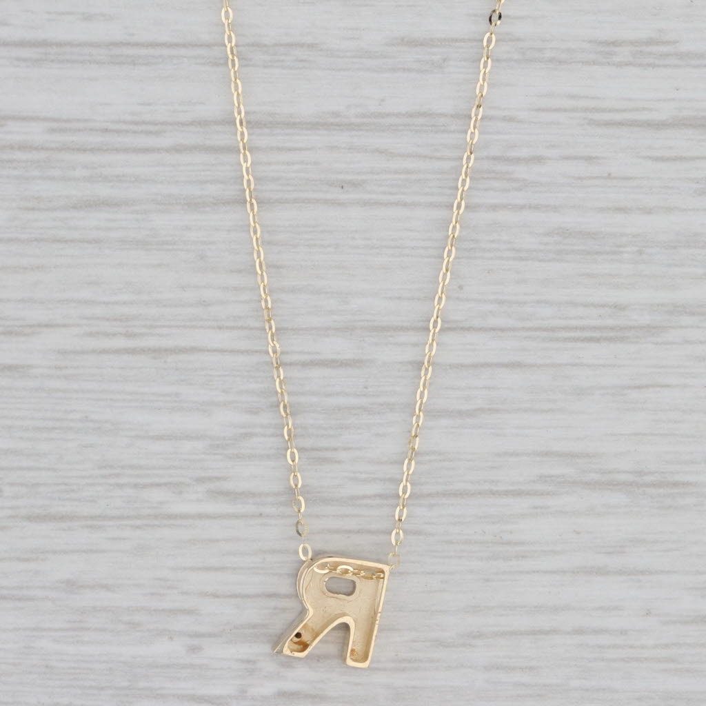 Gray Letter Initial "R" Pendant Necklace 14k Yellow Gold Diamond Accent 16-18" Cable