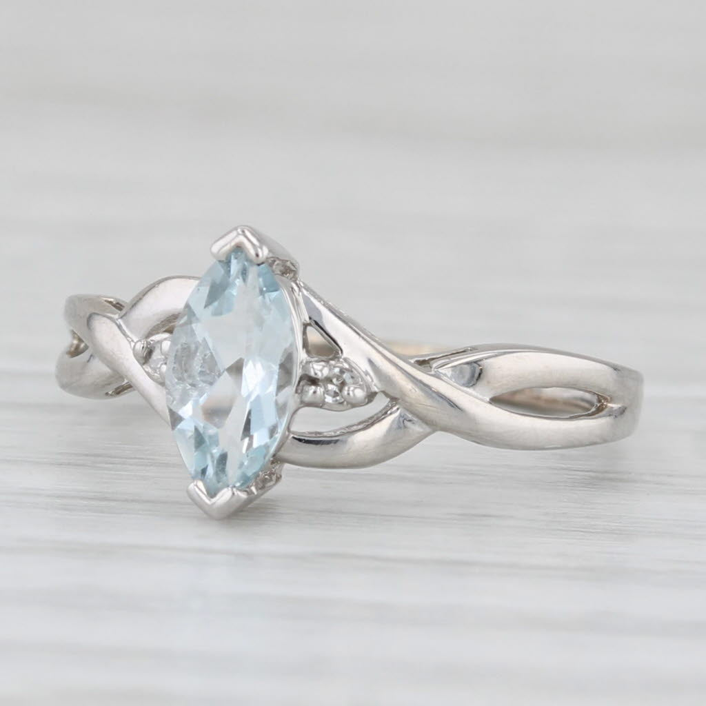 Light Gray 0.53ct Marquise Aquamarine Solitaire Ring 10k White Gold Size 5 Diamond Accents