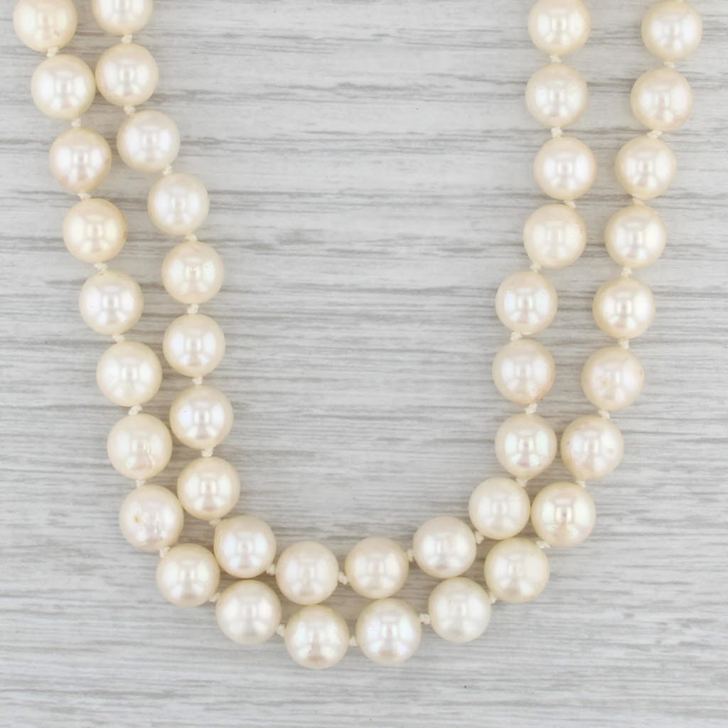 Vintage Cultured Pearl Double Strand Necklace 15" 14k Yellow Gold Ruby Clasp