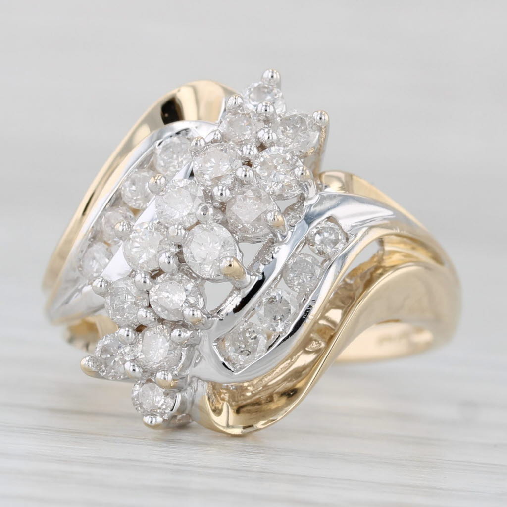 Light Gray 0.80ctw Diamond Cluster Ring 14k Yellow Gold Size 7.25 Cocktail Bypass