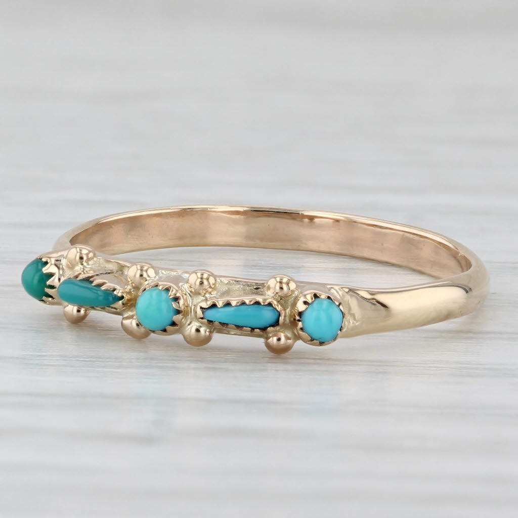 Light Gray Vintage Chrysocolla Glass Ring 14k Yellow Gold Size 7 Stackable