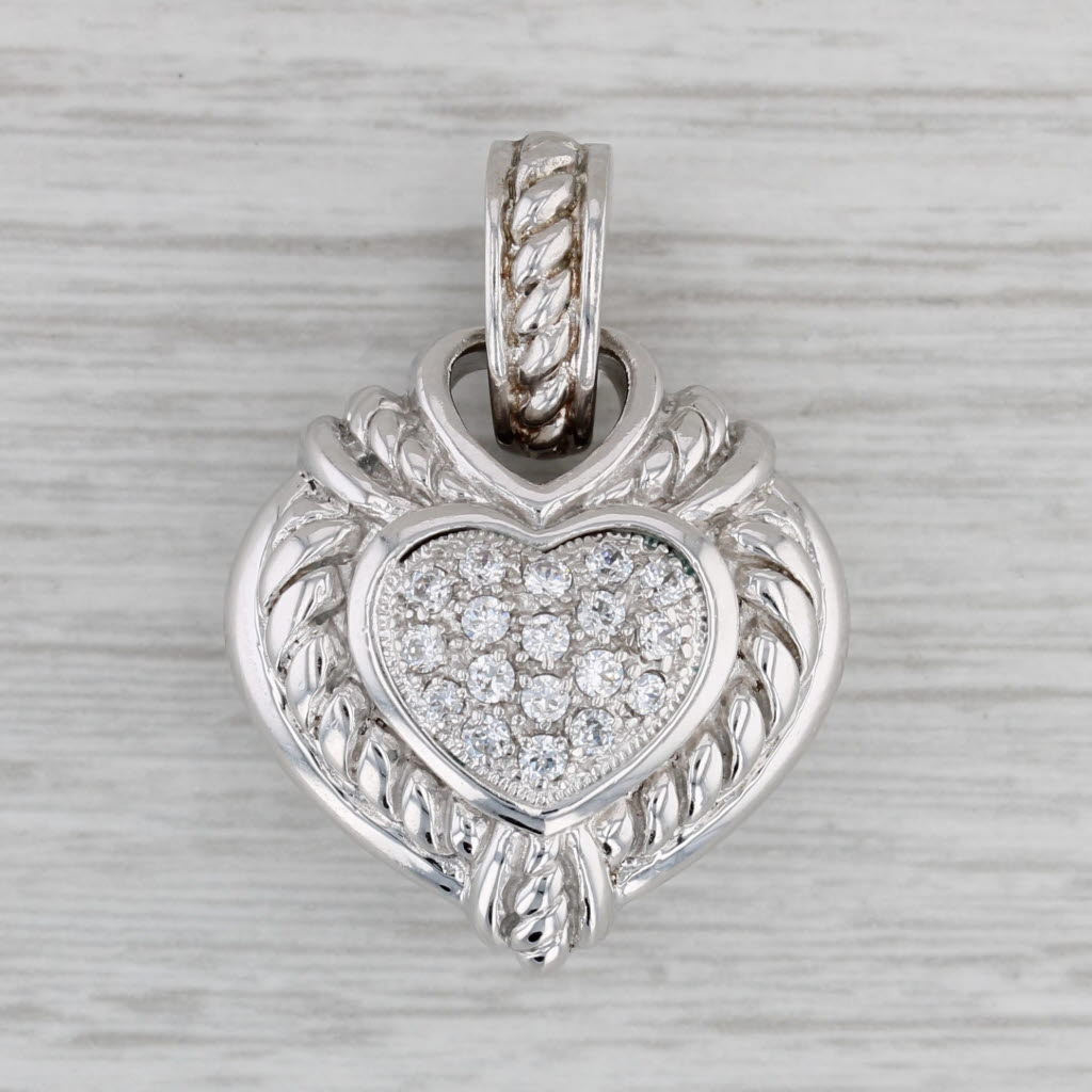 Gray 0.52ctw Cubic Zirconia Heart Enhancer Pendant Sterling Silver Clip Bail