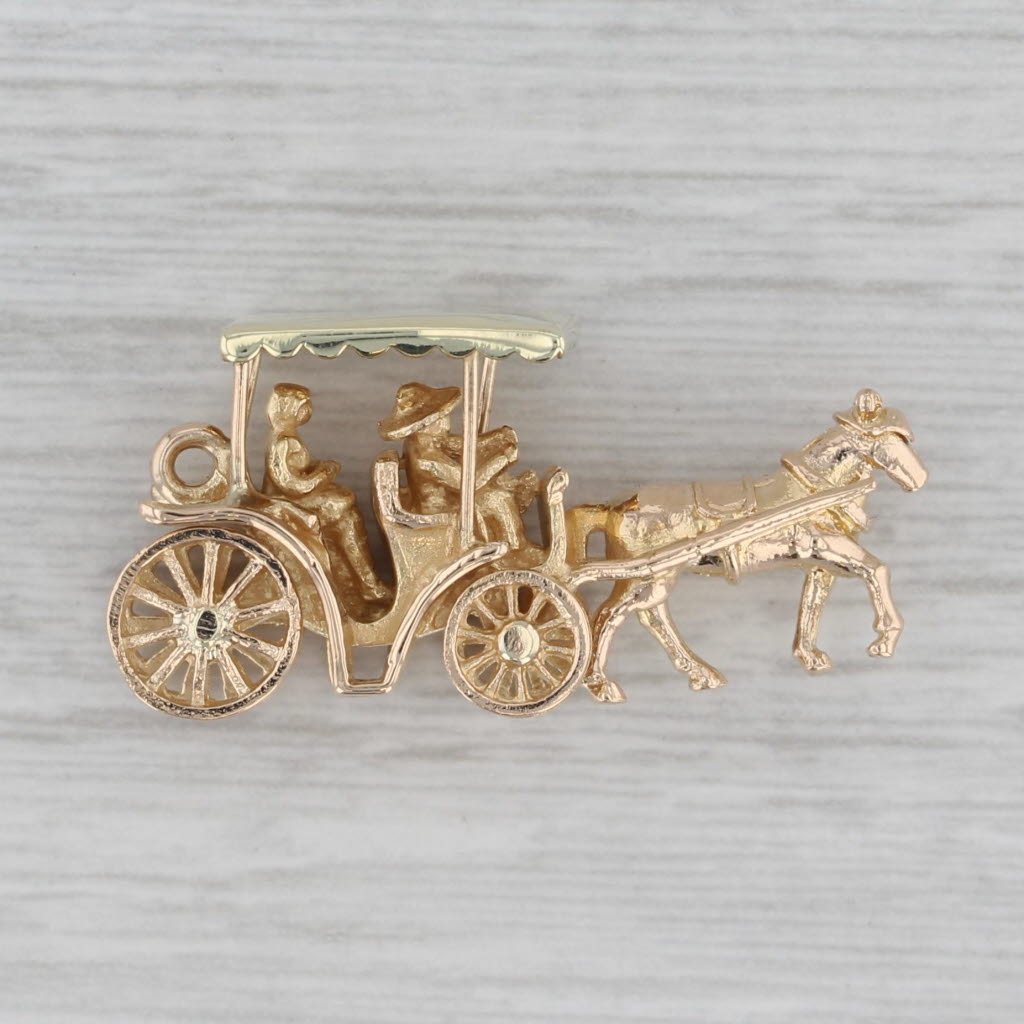 Gray Horse Drawn Carriage Bahamas Souvenir Charm 14k Yellow Gold Pendant