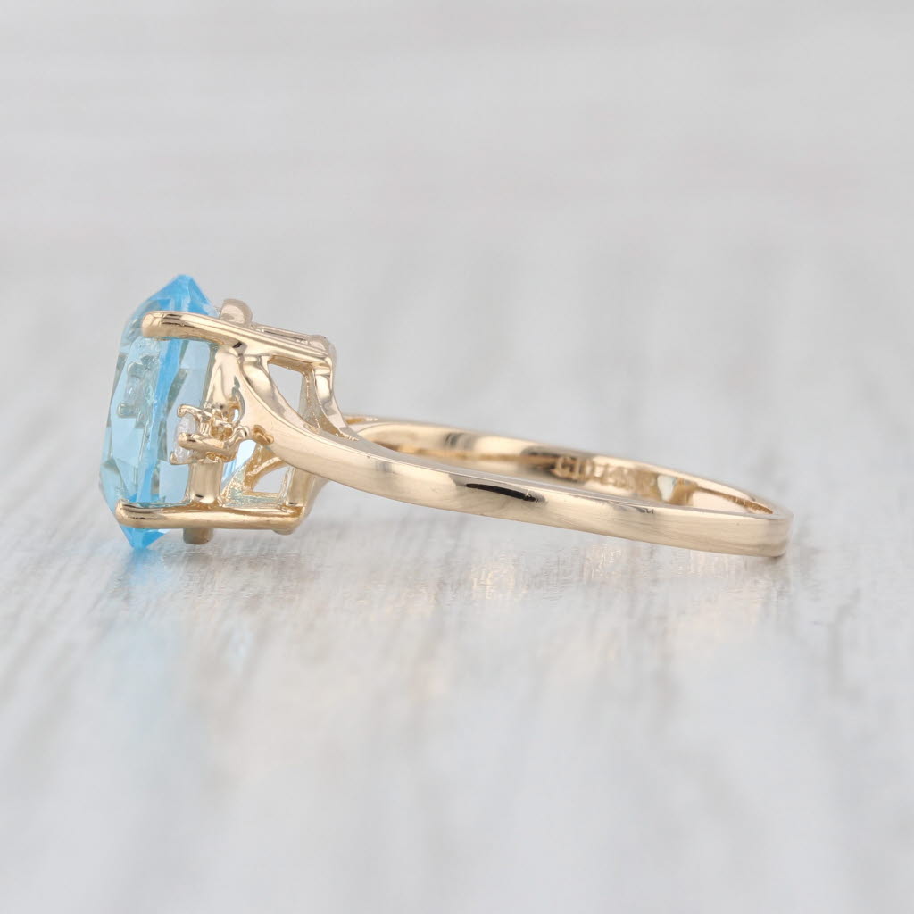 3.24ctw Blue Topaz Diamond Bypass Ring 14k Yellow Gold Size 6.25