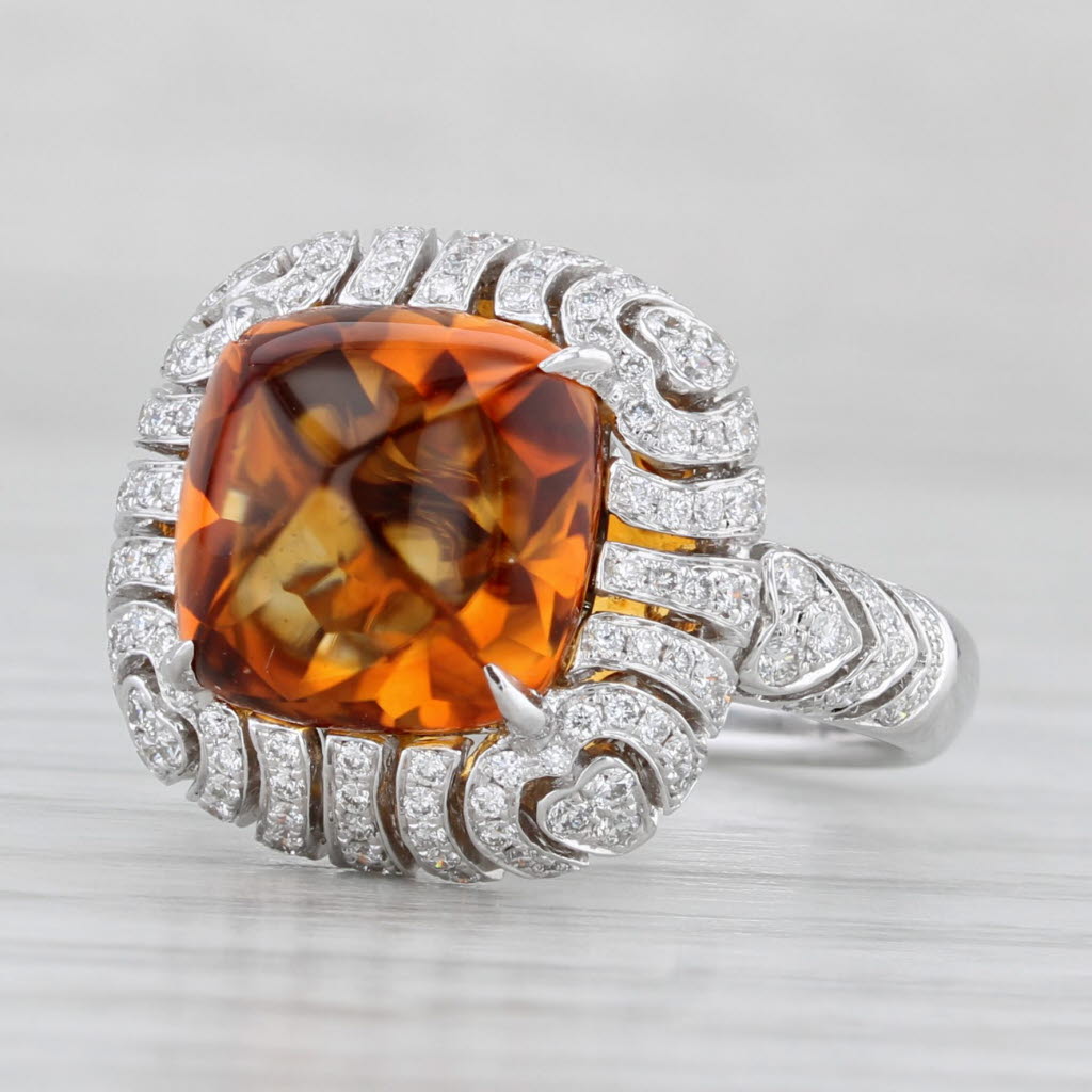 Light Gray New 6.80ctw Sugarloaf Citrine Diamond Ring 18k White Gold Size 6.5 Cocktail