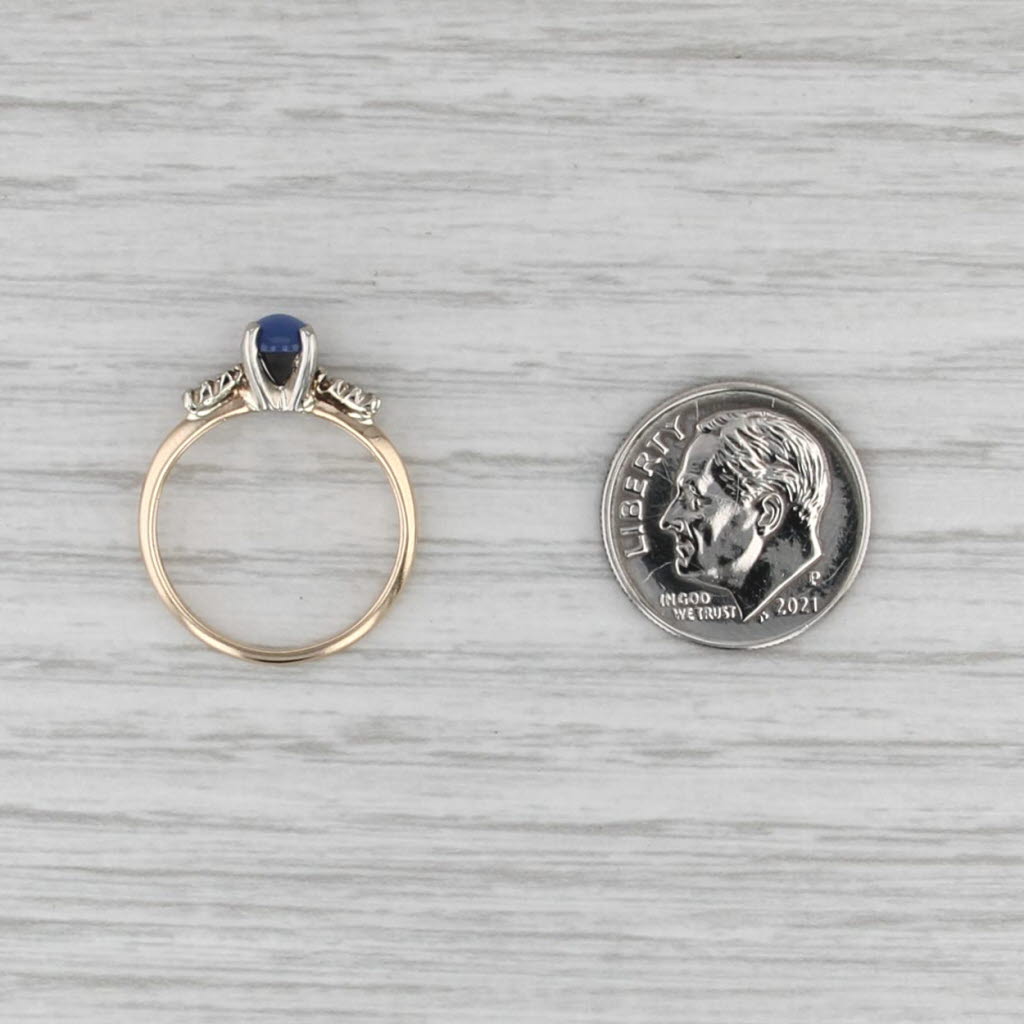 Linde Blue Lab Created Star Sapphire Diamond Ring 14k Yellow Gold Size 5