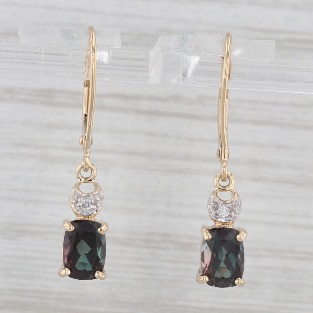 Light Gray 2.53ctw Lab Created Alexandrite Diamond Dangle Earrings 14k Yellow Gold