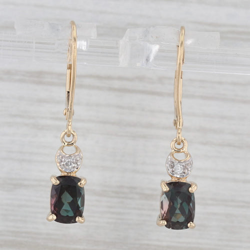 Light Gray 2.53ctw Lab Created Alexandrite Diamond Dangle Earrings 14k Yellow Gold
