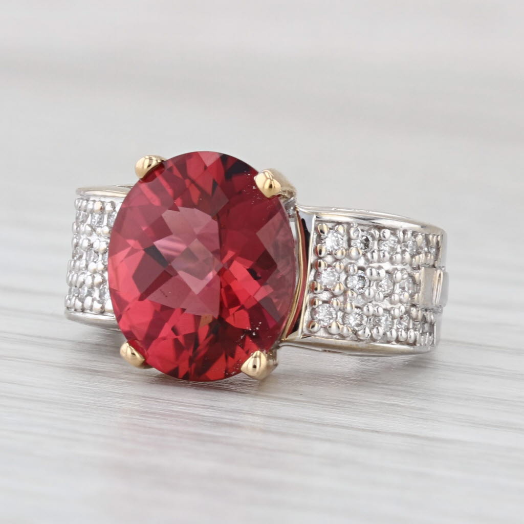5.28ctw Rubellite Tourmaline Diamond Ring 14k White Yellow Gold Size 5