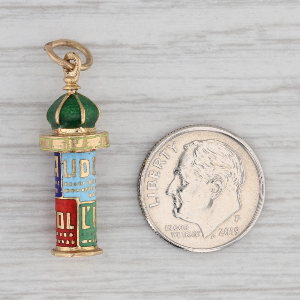 Gray Vintage Paris Kiosk Souvenir Pendant 18k Yellow Gold French Hallmark